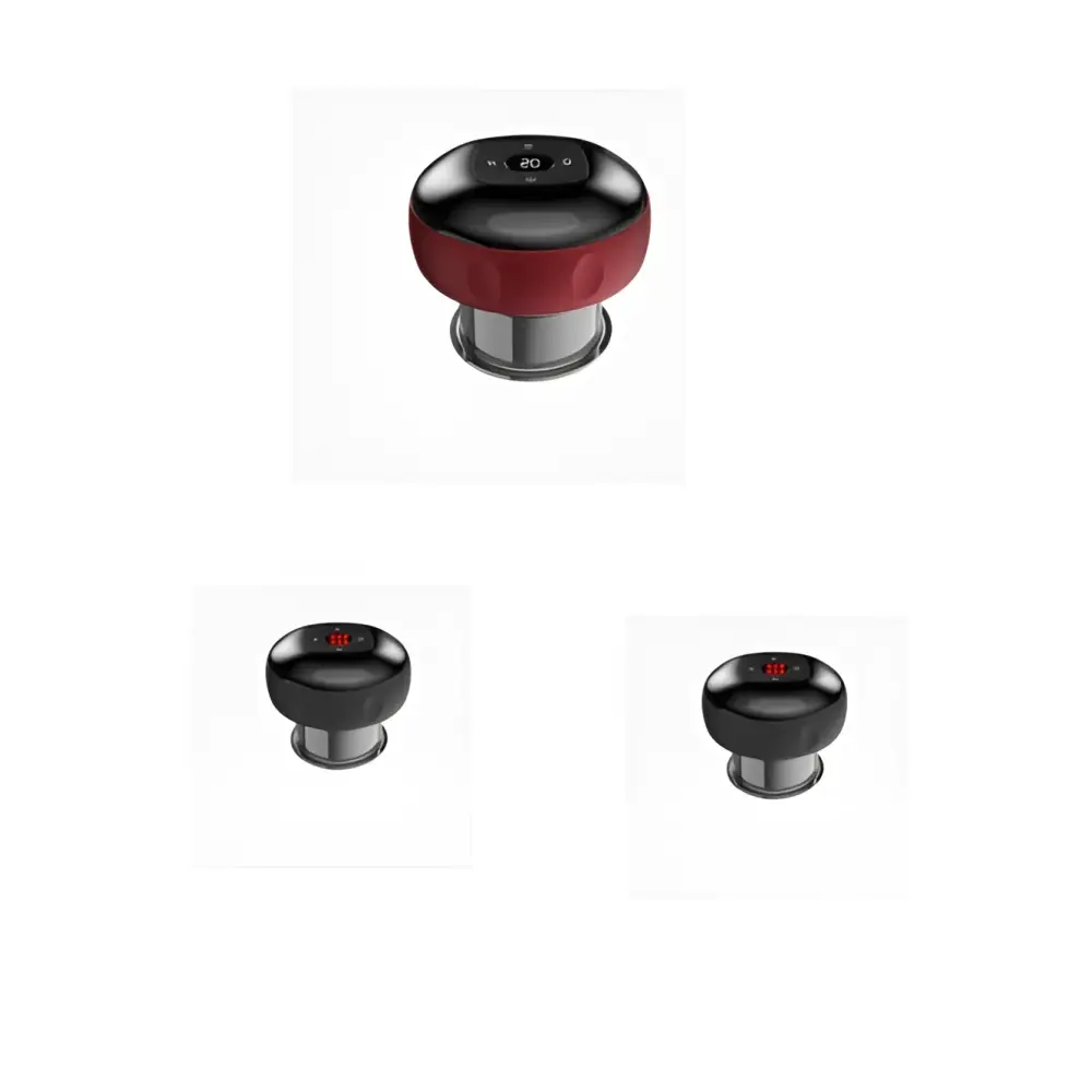 Electric vacuum cupping negative pressure massager in red and black with a metallic base and heating model feature