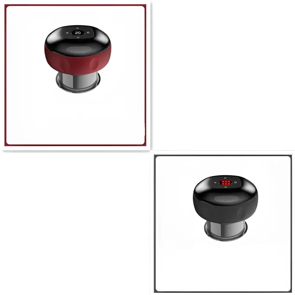 Red and black electric vacuum cupping negative pressure massager with metallic base and heating model for therapeutic use