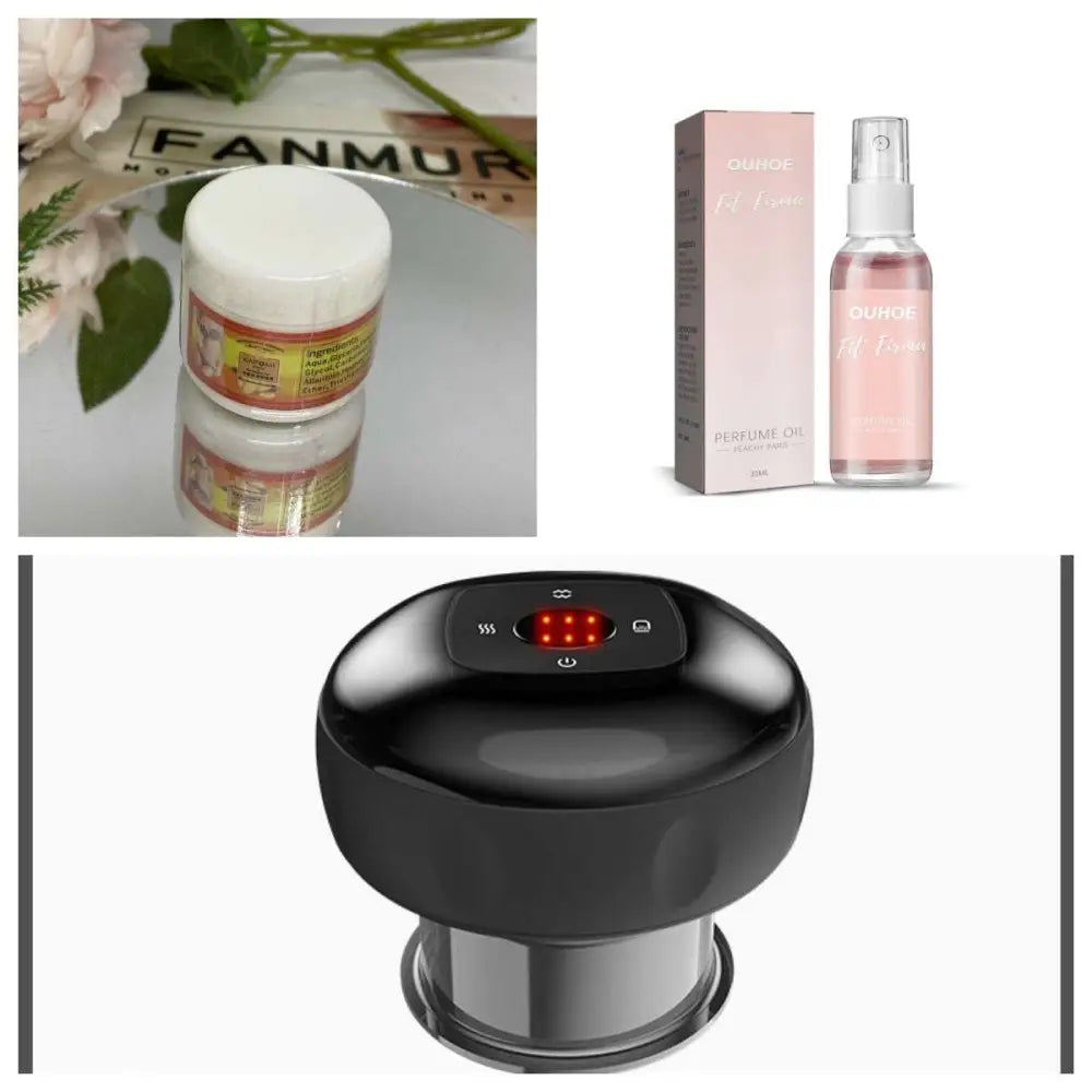 Black glossy electric vacuum cupping negative pressure massager with red illuminated heating model control panel
