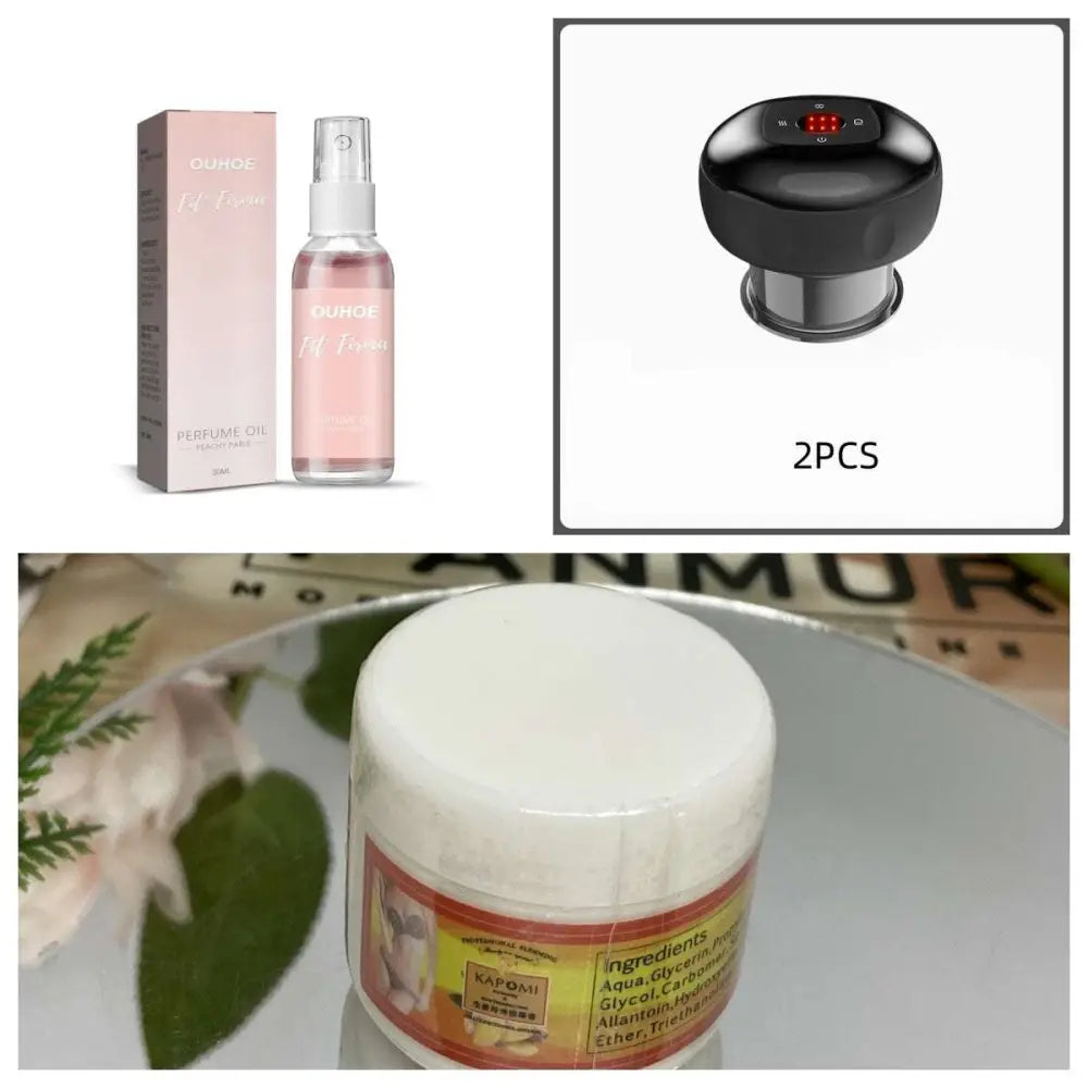 Black and silver electric vacuum cupping negative pressure massager with red led display heating model head