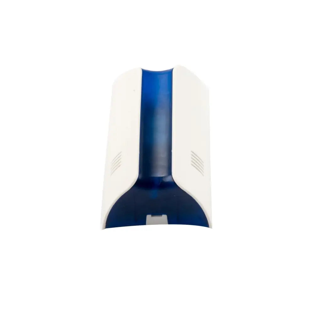 Electronic rat control device in white and blue plastic with vented sides and LED lighting for effective rat control