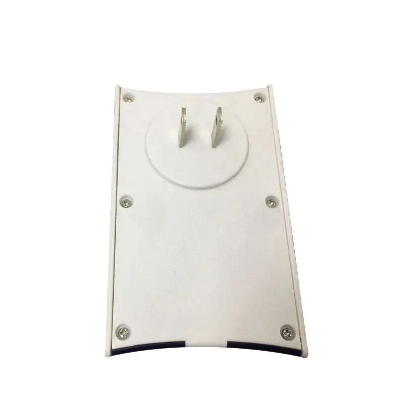 White rectangular wall-mounted electronic rat control adapter with two metallic prongs and four silver screws for effective rat control