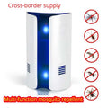 Electronic rat control device in white with blue internal lighting and ventilation slits for effective ultrasonic frequency use