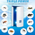 White and blue electronic rat control device with triple power pest repeller frequency ultrasonic and led lighting features
