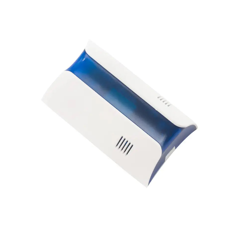 White and blue plastic electronic rat control device with LED lighting and ventilation slits using frequency ultrasonic technology
