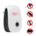 White and black electronic ultrasonic healthy pest repeller plug with pink branding for effective pest control