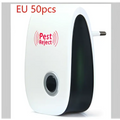White and black electronic ultrasonic healthy pest repeller plug with circular button for effective pest control