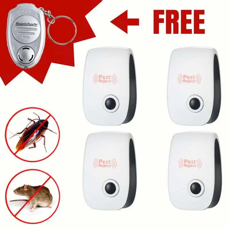 Silver electronic ultrasonic healthy pest repeller plug with remote control and keychain attachment for mosquitoes