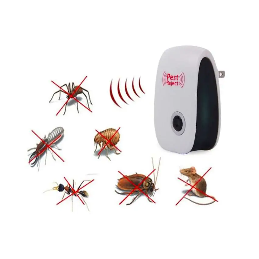 White and black electronic ultrasonic healthy pest repeller plug with red logo for rechargeable anti pest use