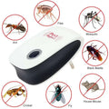 White and black electronic ultrasonic healthy pest repeller plug with pest reject branding for indoor pest control