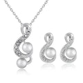 Elegant bride wedding silver musical note pearl two piece set with rhinestone treble clef necklace and earrings