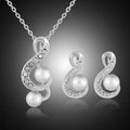 Elegant bride wedding fashion pearl two piece set with silver musical note necklace and matching rhinestone earrings