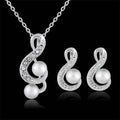 Elegant bride wedding silver musical note pearl two piece set with rhinestones and white pearl dangles for bridal fashion
