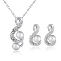 Elegant bride wedding silver musical note pearl two piece set featuring rhinestone treble clef necklace and earrings