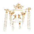 Elegant chinese bridal jewelry gold-colored ornate hair accessories with intricate floral designs pearls crystals tassels