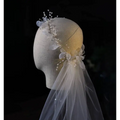 Elegant ivory floral bridal wreath veil adorned with delicate lace and crystal beads for a sophisticated bridal look