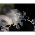Elegant floral bridal wreath veil in delicate white tulle adorned with sparkling crystals and gold wirework accents