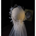 Elegant ivory floral bridal wreath veil adorned with lace, crystal beads, and a flowing tulle bridal wreath veil