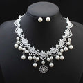 Elegant jewelry bride white lace pearl choker set with dangling pearls and crystal embellishment for bridal wear