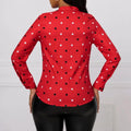 Elegant printed polka dot red bow blouse featuring long sleeves with black and white polka dots in a soft fabric
