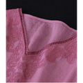 A delicate embroidered pink fashion retro cotton linen blouse with intricate floral lace detailing along the neckline