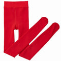 Bright red seamless tights with ribbed waistband paired with embroidered red cardigan and nylon single layer stepping pants