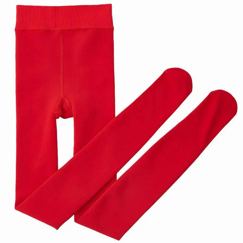 Bright red seamless tights with ribbed waistband paired with embroidered red cardigan and nylon single layer stepping pants