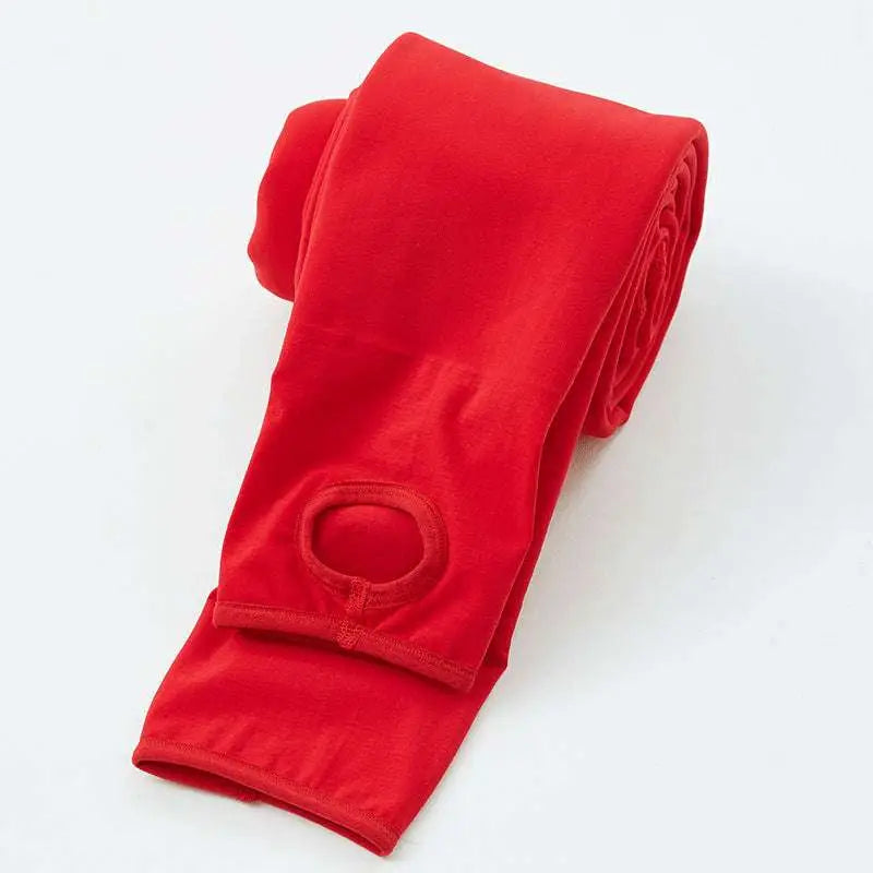 A pair of vibrant red stepping pants in nylon single layer with a circular ankle cutout from embroidered red cardigan set
