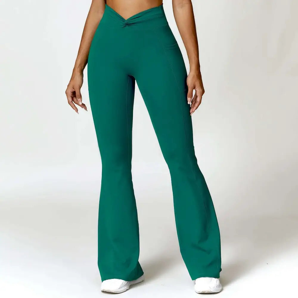 Emerald green front twist american hip raise high waist yoga pants with flared leggings for activewear