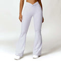 White high-waisted flared leggings with twisted waistband detail for american hip raise waist yoga pants use