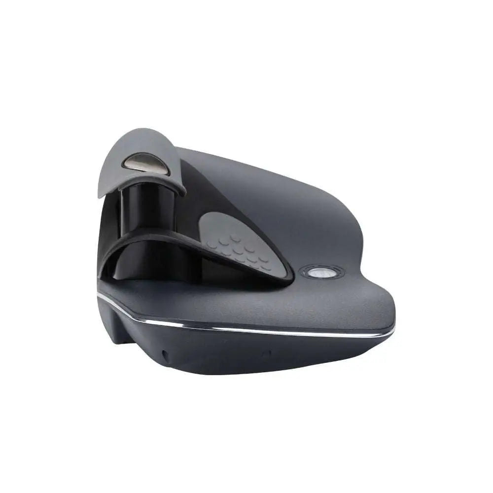 Black ergonomic wireless mouse with matte finish and silver trim featured alongside ergonomic neck health massager with digital control panel