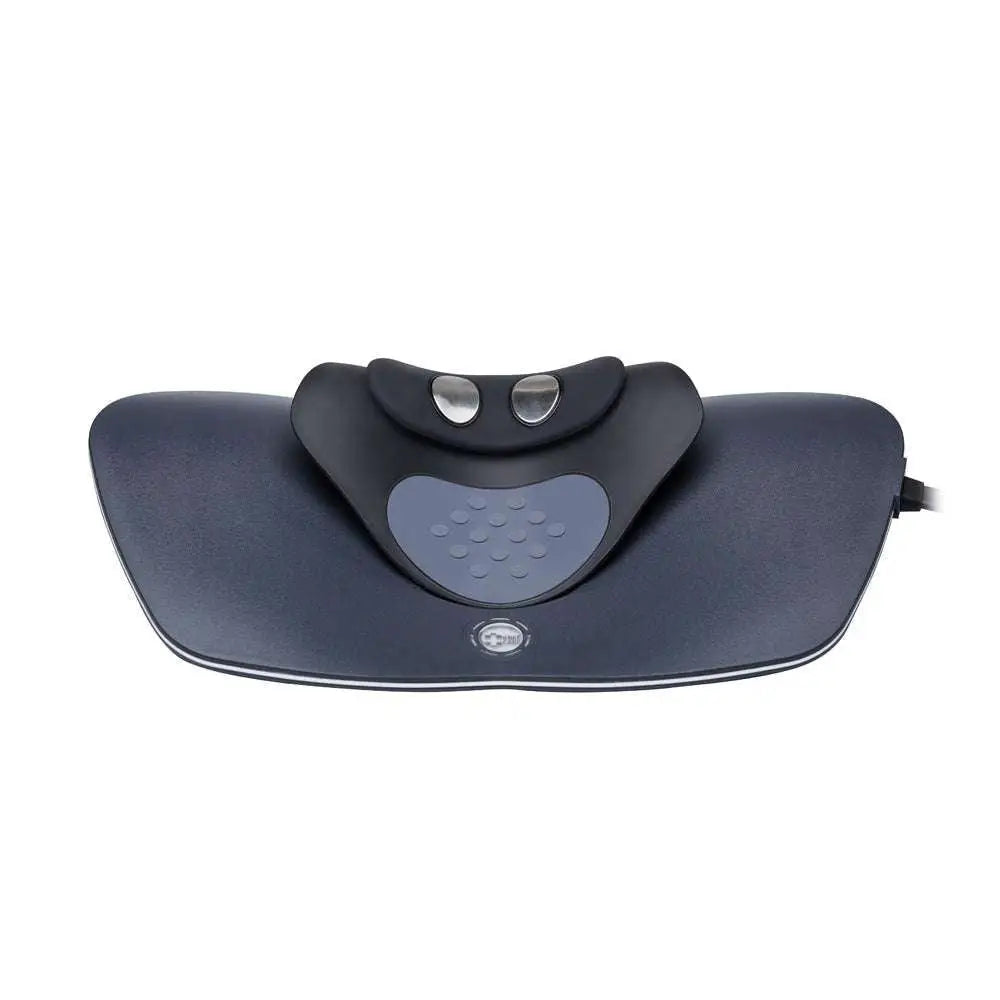 Black and gray ergonomic neck health massager chair with digital control panel for targeted neck therapy