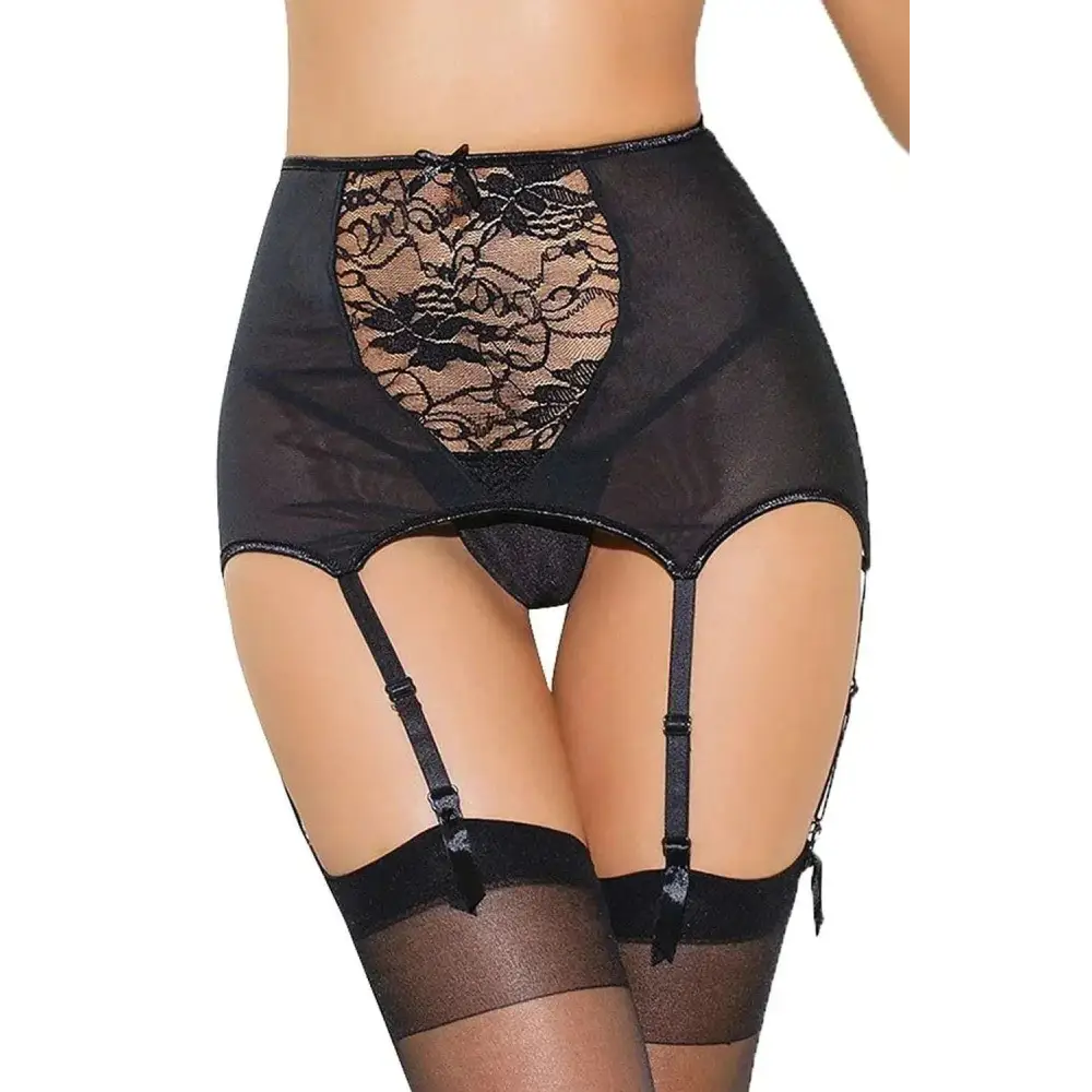 Estanla womens sexy black lace garter belt with sheer mesh panels and adjustable straps for a sexy lace garter look