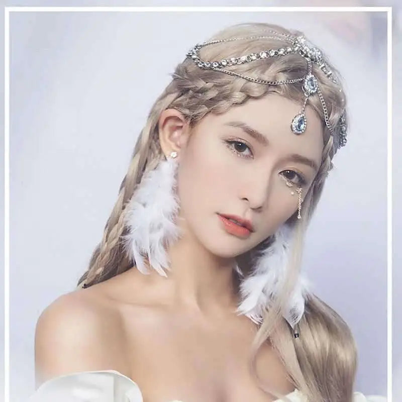 Delicate silver ethnic purple crystal style headwear hair accessory with clear and purple crystals and teardrop charms