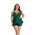 Emerald green etomax women plus size tummy control tankini top with halter keyhole front tie and flared hem
