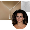 A europe simple bride rhinestone necklace with a y-shaped design and cascading drop pendant in silver tone