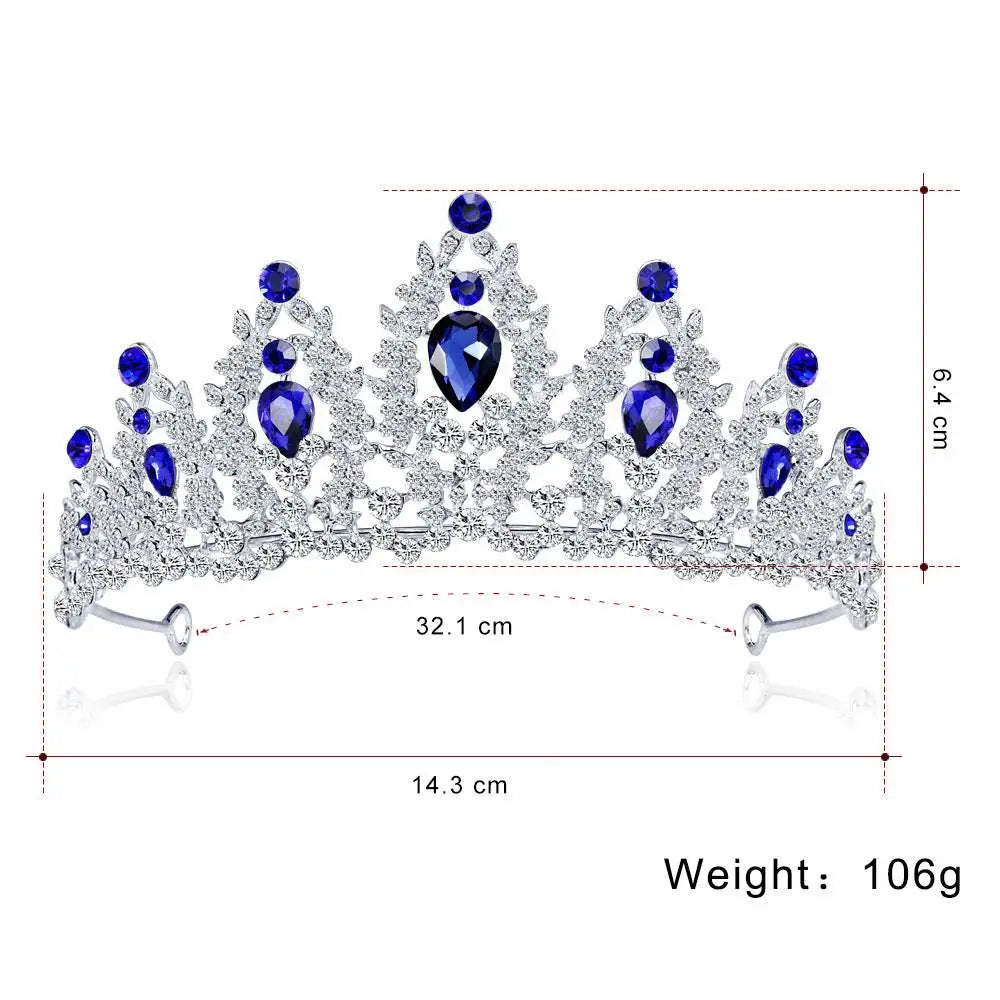 A sparkling silver bridal crown european adorned with clear teardrop crystals and an intricate leaf design