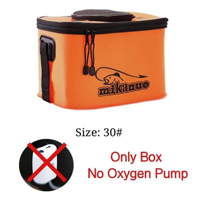 Bright orange mikano eva portable fishing bag with reinforced handles black zipper handle and logo for tackle storage