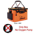 Orange mikano EVA portable fishing bag with reinforced handles and black accents for live fish box and tackle storage