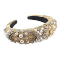 Exaggerated sponge baroque gold-patterned headband adorned with pearls and clear crystals in style exaggerated design
