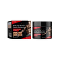 Black jar of eelhoe belly fat burner sweat massage cream with glossy finish and red branding featuring muscular male imagery