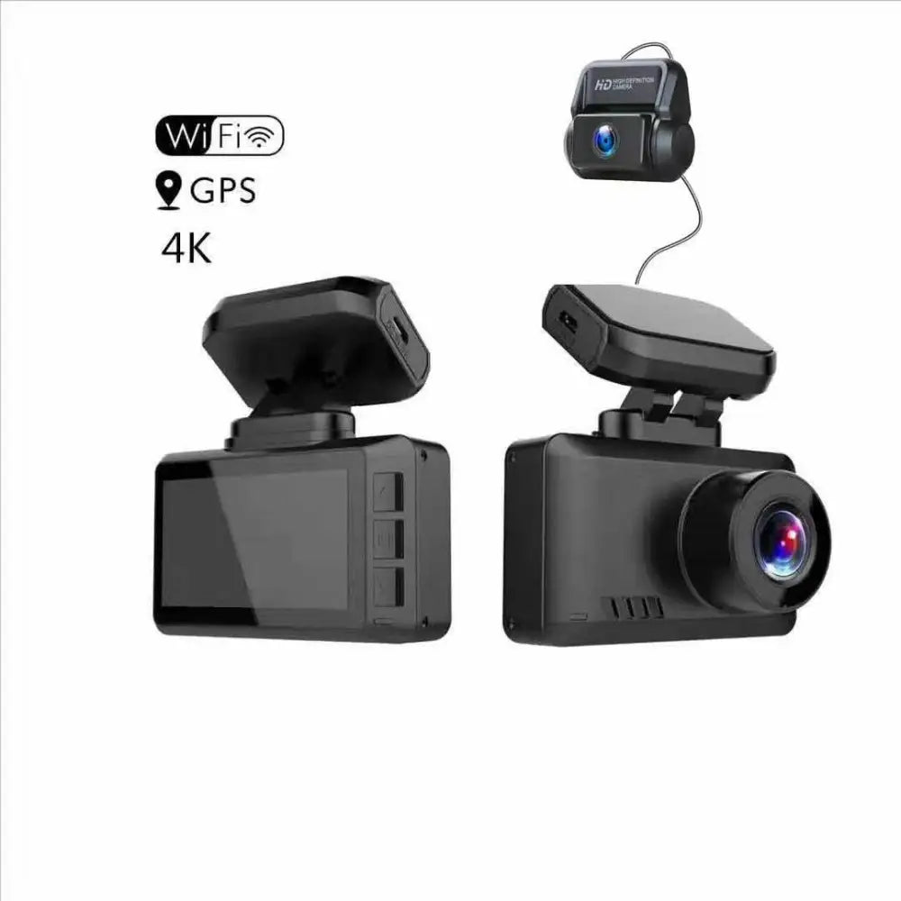 Black explosive t8 dual recording 4k driving dash cam with wifi gps and a compact rectangular body featuring a prominent lens