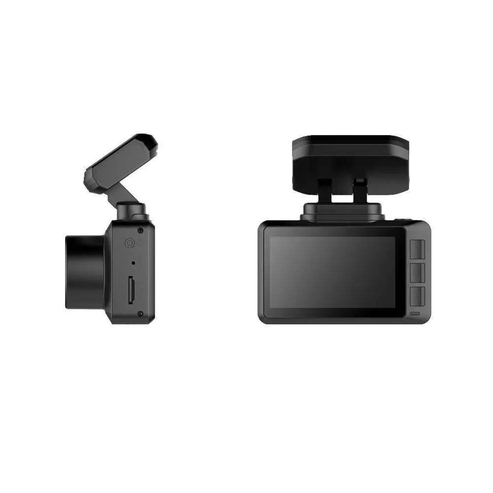Black plastic Explosive T8 Dual recording 4K driving dash cam with small screen and adjustable mounting bracket compact rectangular body