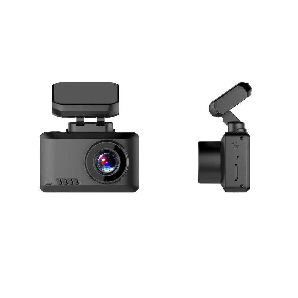 Black plastic explosive t8 dual recording 4k driving dash cam with prominent lens and adjustable mounting bracket