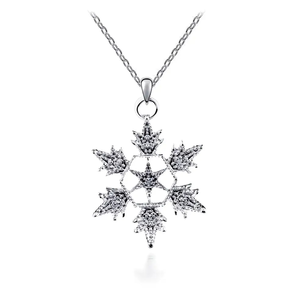 Exquisite bridal christmas snowflake necklace featuring a silver pendant with intricate crystal detailing and delicate chain