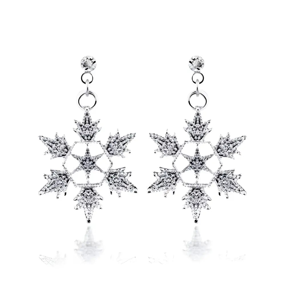 Silver snowflake earrings with sparkling clear crystals from the exquisite bridal christmas snowflake necklace set