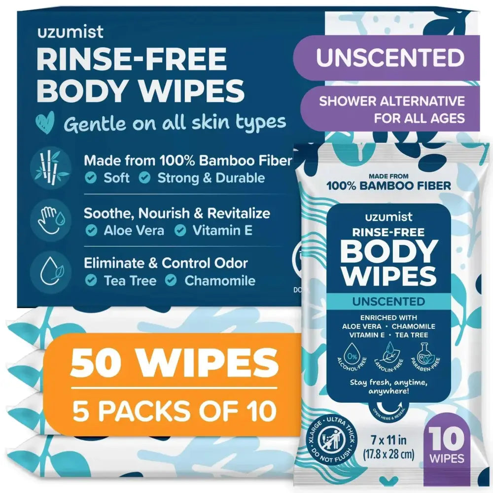 Unscented extra large bamboo shower wipes made from 100% bamboo fiber with aloe vera for adults bathing