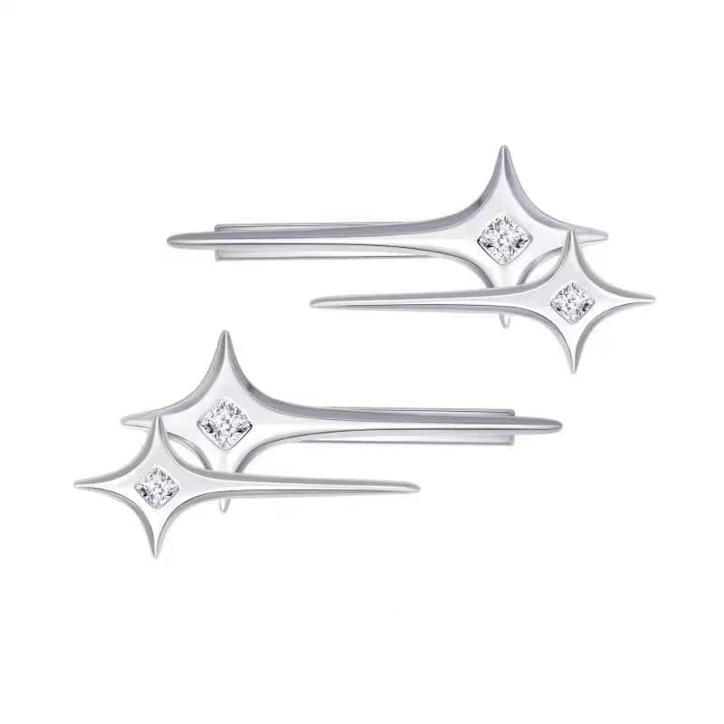 Silver star y2g star hairpin featuring clear cubic zirconia stones for a hot girl y2g look.