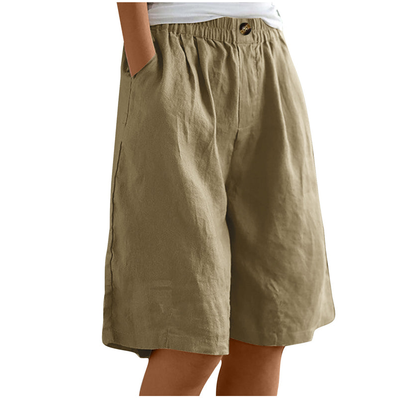 Women's High Waist Loose Fit Casual Shorts with Pockets & Elastic Waist