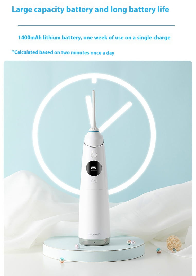 White and silver multifunctional water toothpick electric toothbrush with a sleek modern design and digital display